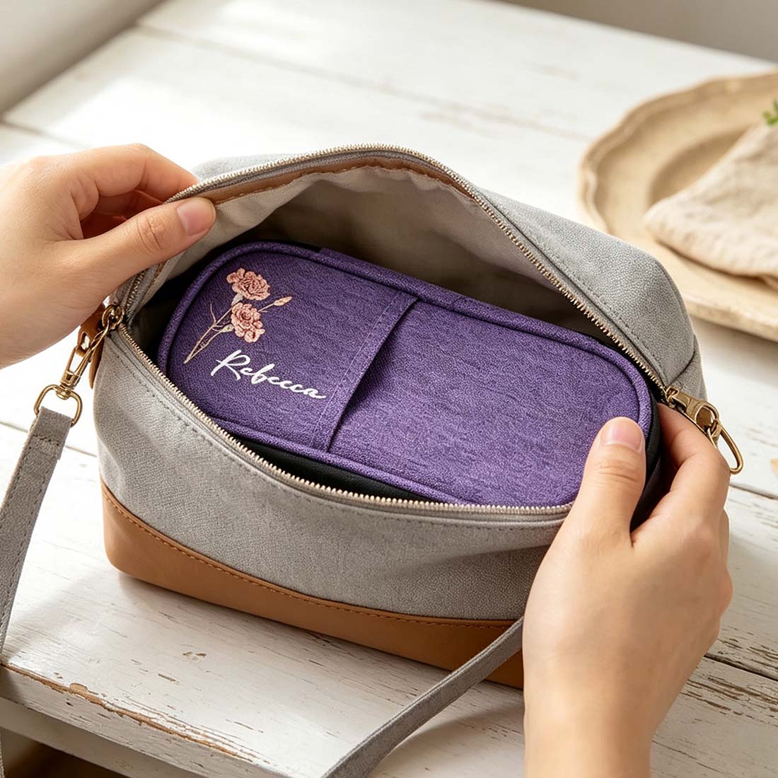 Personalized Birth Flower Insulated Insulin Pen Cooler Travel Case with Name and Ice Pack