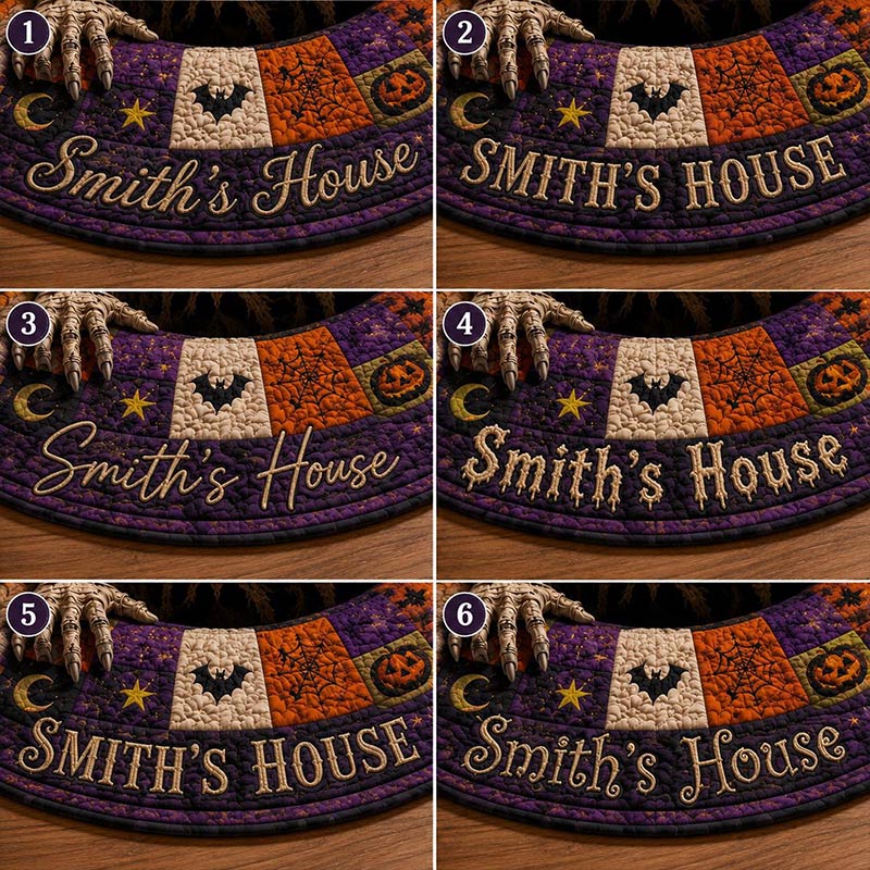 Personalized Quilted Round Halloween Rug Custom Family Name Pumpkin Reaper Rug Spooky Patchwork Decor Gothic Horror Doormat Halloween Gift