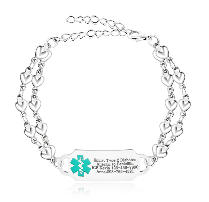 Personalized Emergency Bracelet, Adjustable Medical ID Bracelet Women, Breast Cancer Survivor Bracelet, Medic Conditions Jewelry Emergency Jewelry