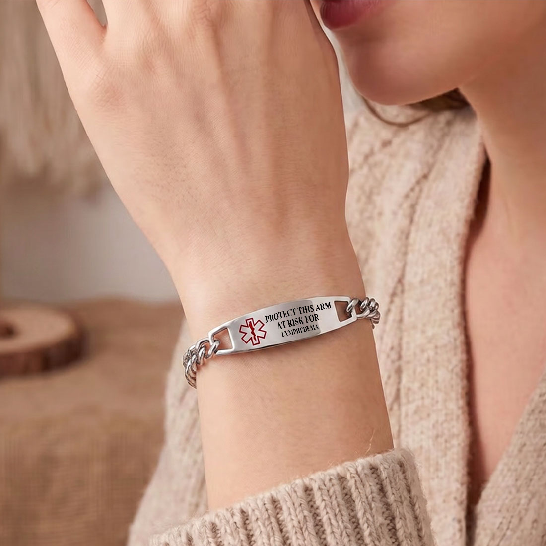 Personalized Star of Life Medical Alert ID Bracelet Emergency Jewelry Care Gift for Breast Cancer Epilepsy Diabetes Allergy Patients