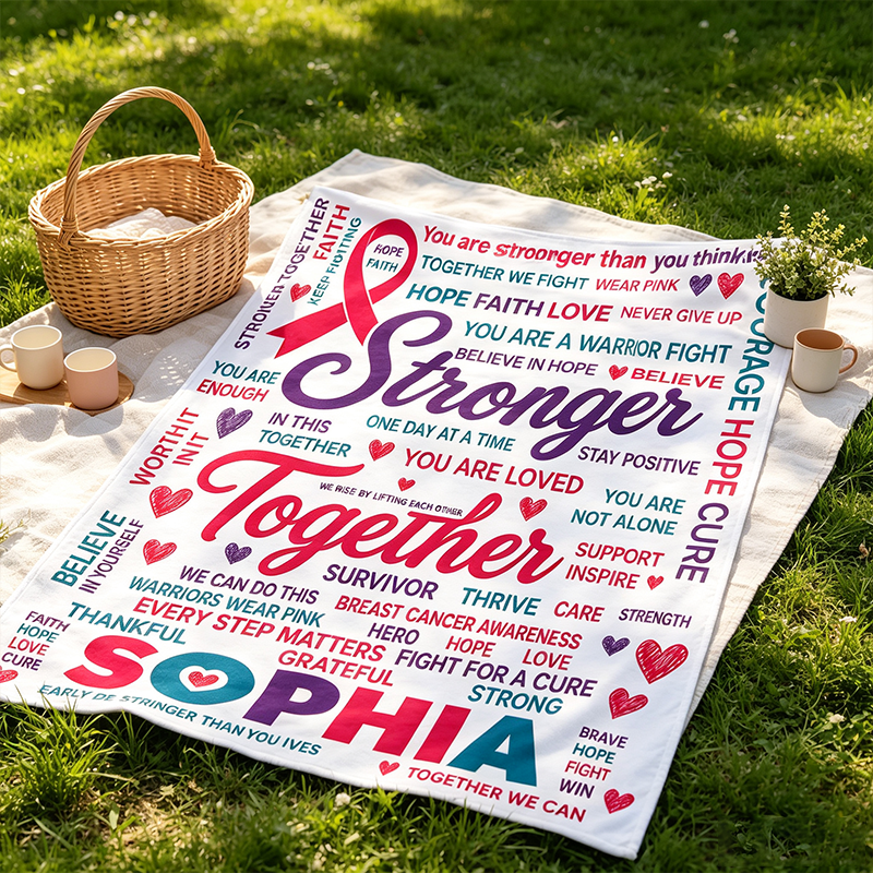 Personalized Breast Cancer Awareness Blanket for Women, Pink Ribbon Throw for survivors, chemo patients, recovery care and support gifts