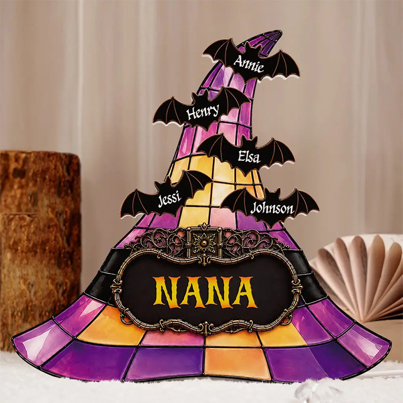 Halloween Witch Hat Shaped Light Grandma & Grandkids Halloween Light Halloween Decor Gift for Grandma Mom Family
