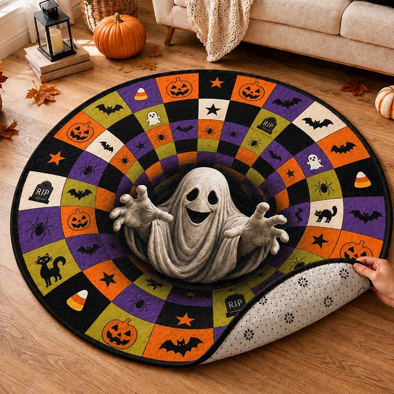 Personalized Family Halloween Pumpkin 3D Illusion Rug 3D Halloween Vortex Rug Spooky Gothic Floor Decor Pumpkin Skeleton Illusion Halloween Gift Home Decor