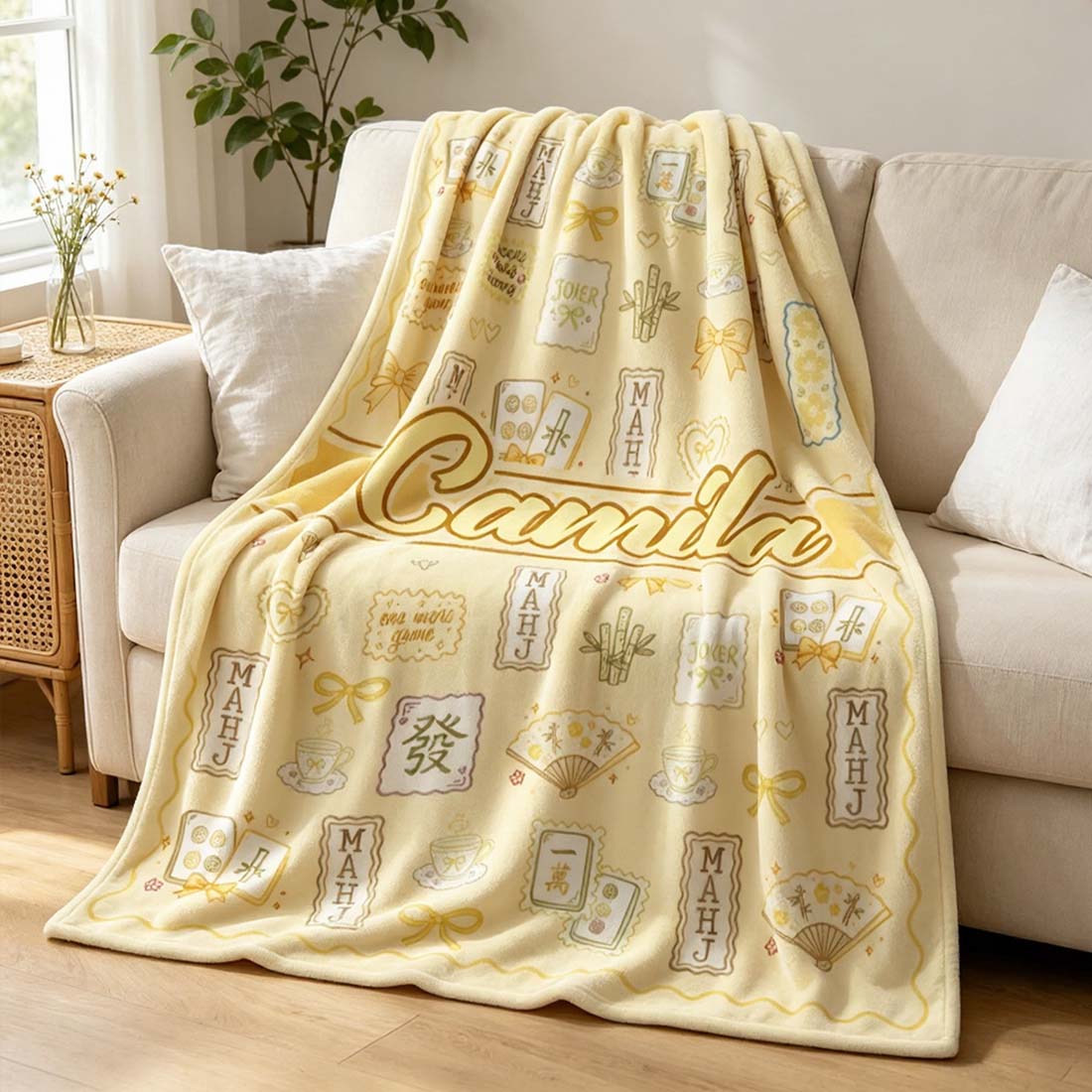 Personalized Macaron Color Mahj Joker Soft Throw Blanket with Name