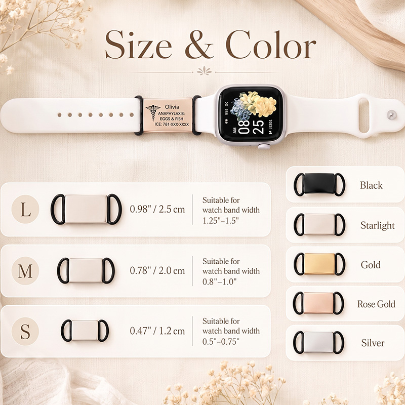 Personalized Medical Alert Watch Band Tag Custom Engraved Allergy & Emergency Info ID Steel Charm for Apple Fitbit Garmin Watch Bands