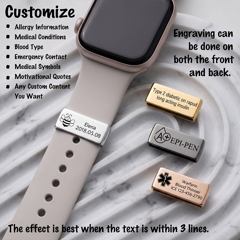 Personalized Medical ID Tag Apple Watch Garmin Fitbit Engraved Allergy Alert