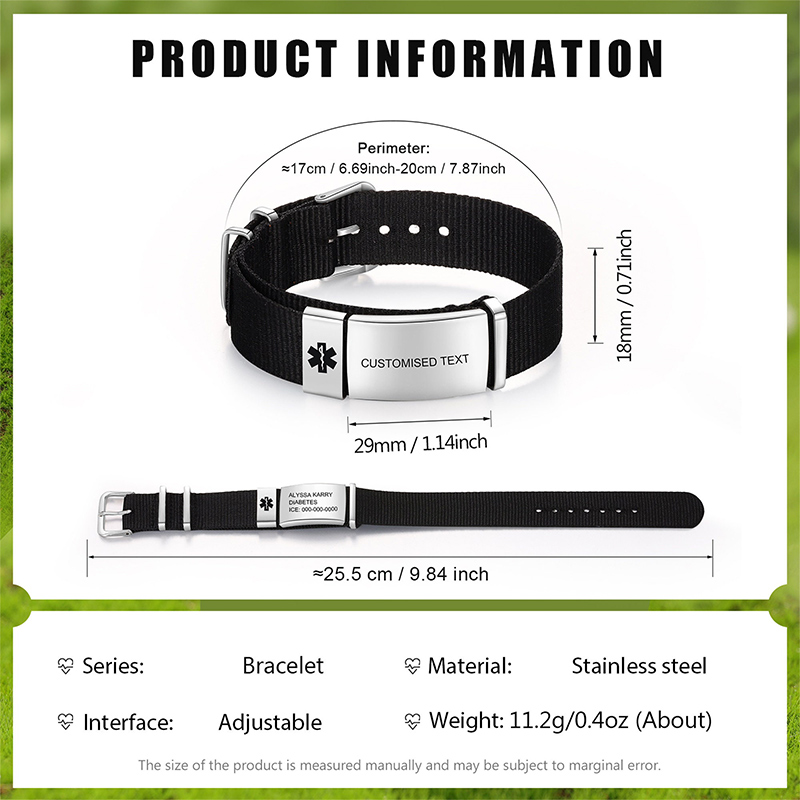 Personalized Waterproof Adjustable Medical Alert Bracelet Custom Medical Rope Bracelet with Engraving ID Medical Bracelets Emergency Jewelry