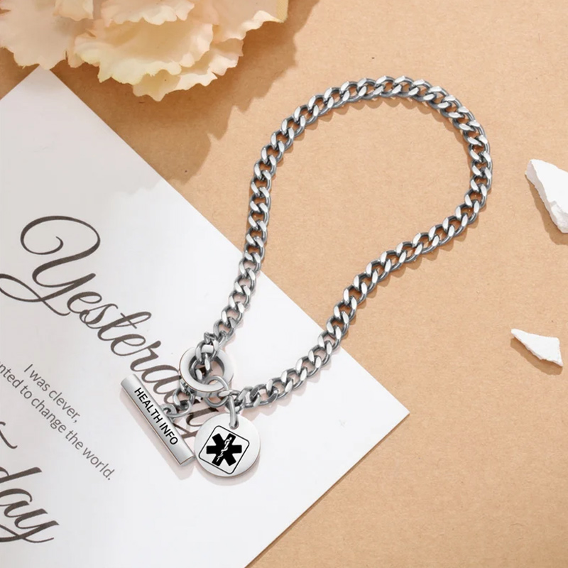 Personalized QR Code Medical Bracelet for Men and Women Emergency Alarm ID Bracelet Gift for Epilepsy Diabetes and Allergy Patients