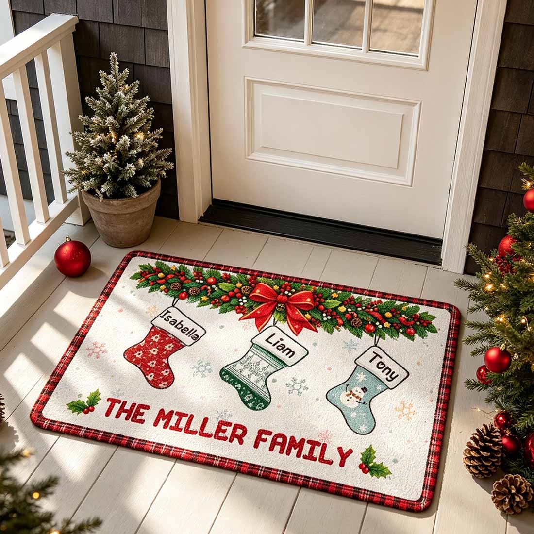 Personalized 1-8 Christmas Stockings Anti-Slip Doormat with Name