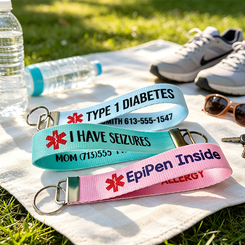 Personalized Type 1 Diabetes Cardiac Patient – On Blood Thinners Medical Alert Keychain Wristlet | Personalized Medical ID Wristlet | Epilepsy Diabetes Allergy Emergency Key Fob