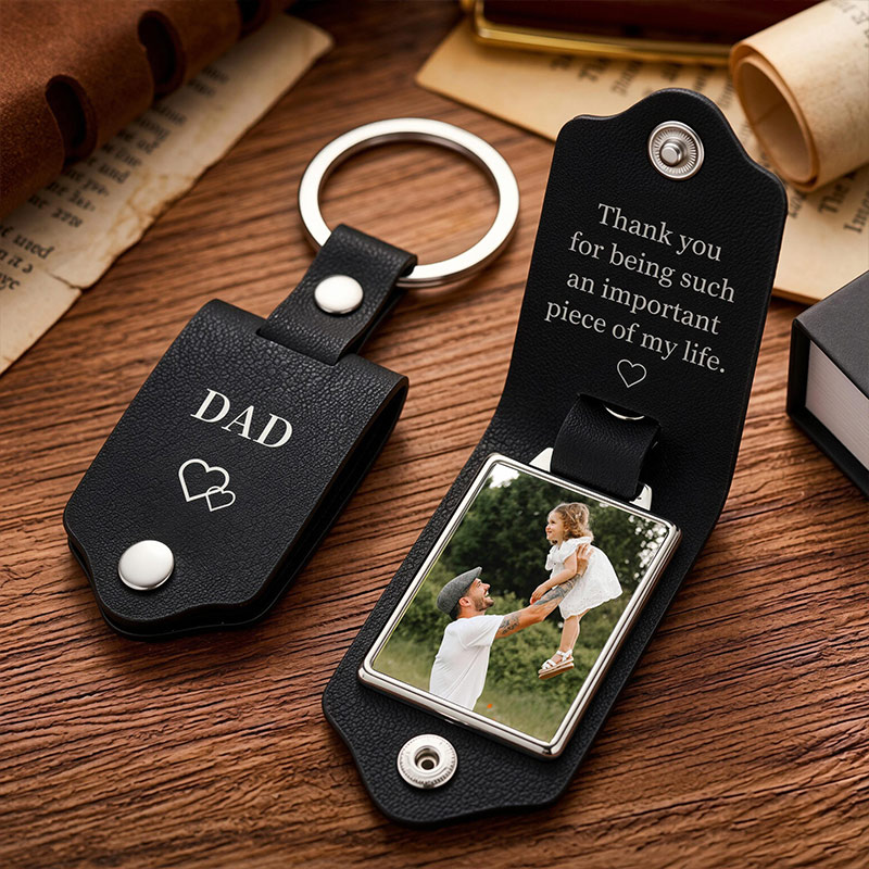 Personalized Engraved Leather Keychain with Photo Custom Daddy Keyring Drive Safe Gift for Dad Fathers Day Gift from Kids Anniversary Gift