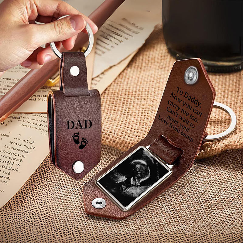 Personalized Ultrasound Leather Keychain Custom Ultrasound Keychain Bump Keyring Dad Birthday Gift from Bump Dad to Be Gift for Husband