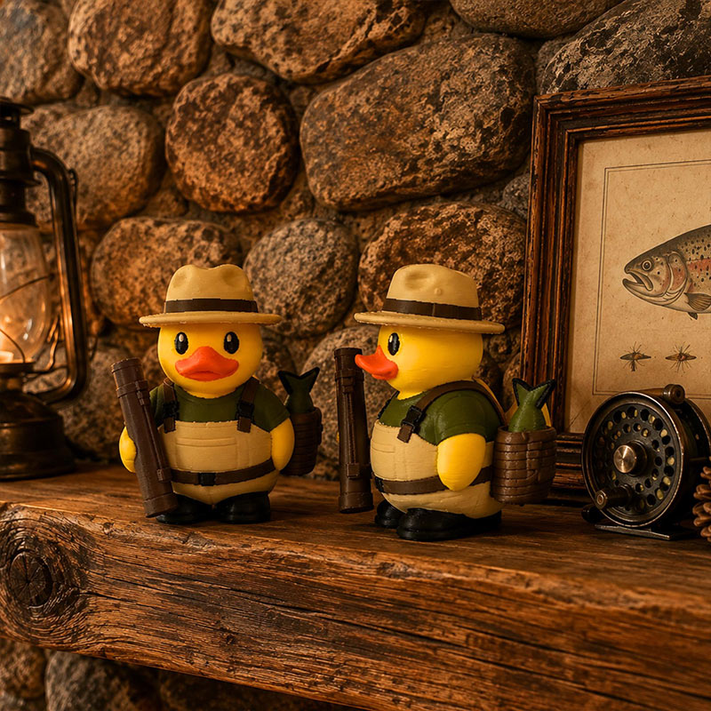 Personalized Fly Fishing Duck Decor Cabin Gift Fisherman Desk Ornament Tackle Box Shelf Accessory Dashboard Figurine Angler Gift Idea for Dad