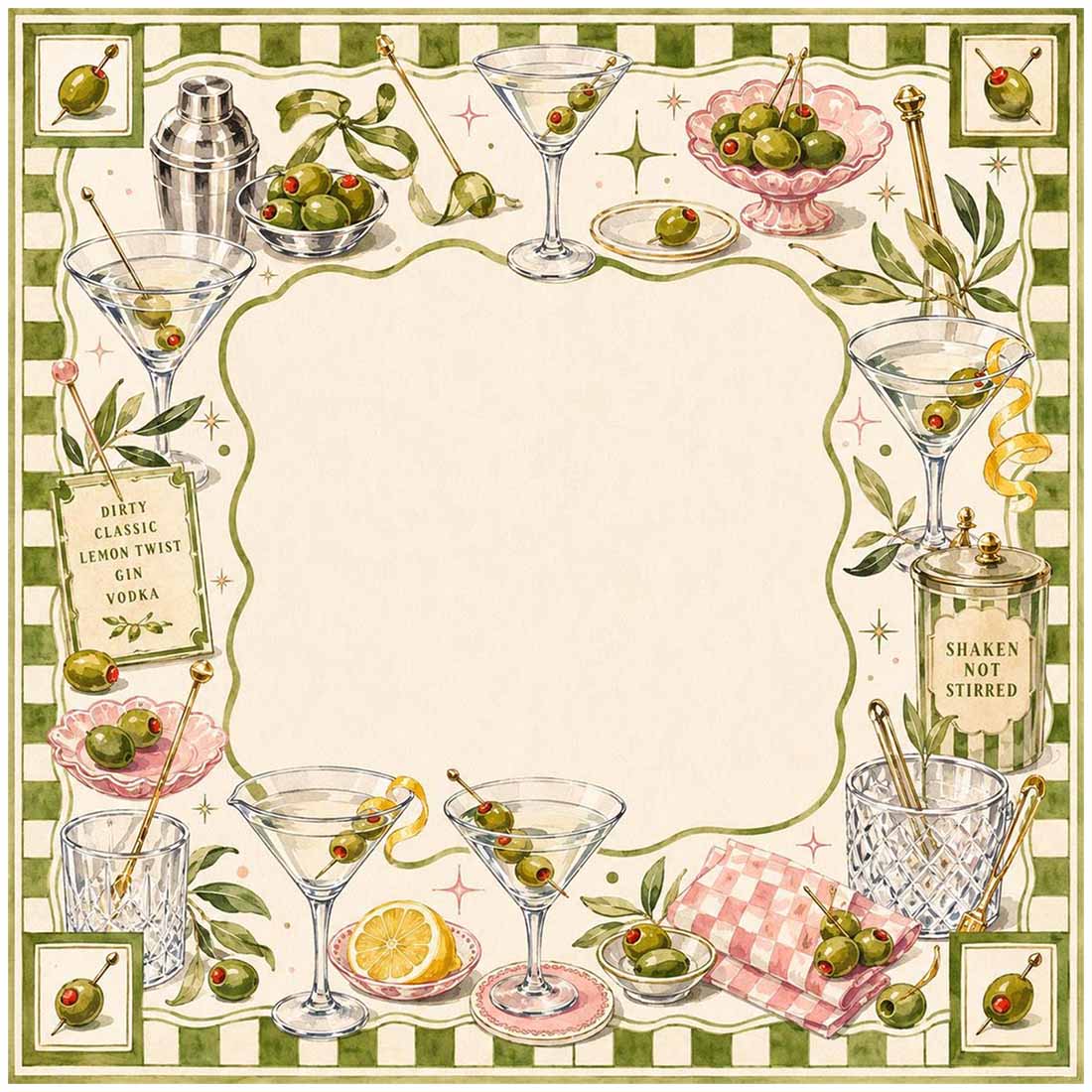Dirty Martini Mahjong Mat Olive Cocktail Mahjong Table Mat