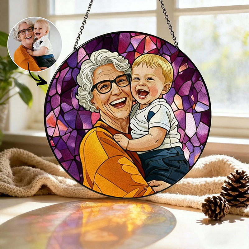 Personalized Family Portrait Stained Glass Suncatcher Custom Memorial Gift from Photo Healing Window Art for Cherished Memories
