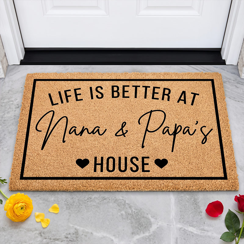 Personalized Life Is Better At Gigi & Poppy's House Doormat Custom Grandparent Gift Housewarming Gift for Nana Papa