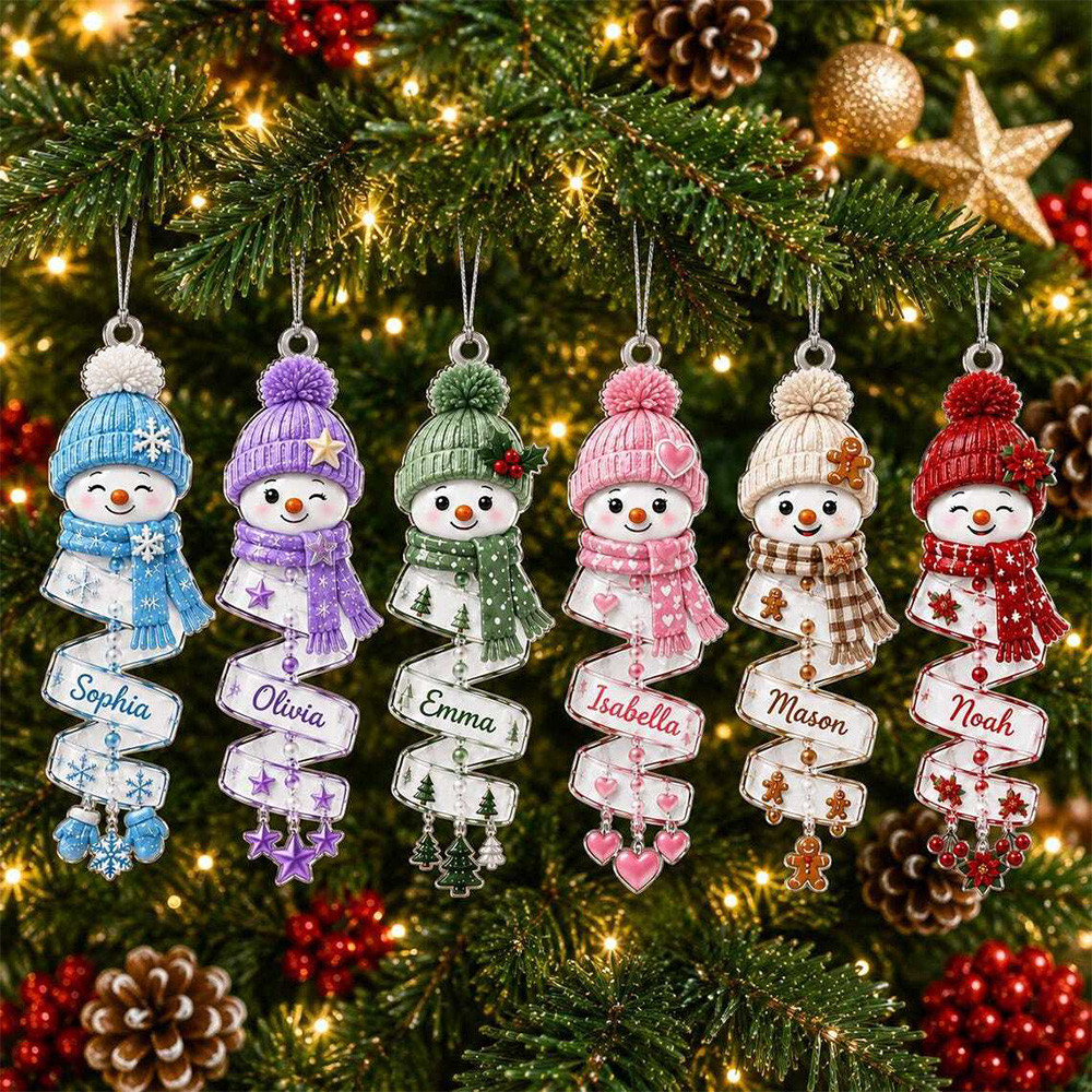 Personalized Christmas Snowman Spiral Ornament Name Snowman Acrylic Ornament Christmas Tree Decor Santa Snowman 2026 Christmas Keepsake