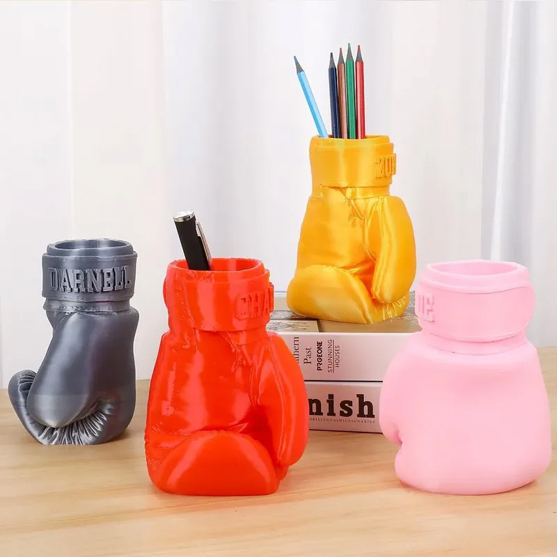 Personalized Multicolor 3D Printed Boxing Gloves Pen Holder with Name Stationery Storage Desktop Decor Birthday Gift for Boxing Lovers Athletes Gym Lover