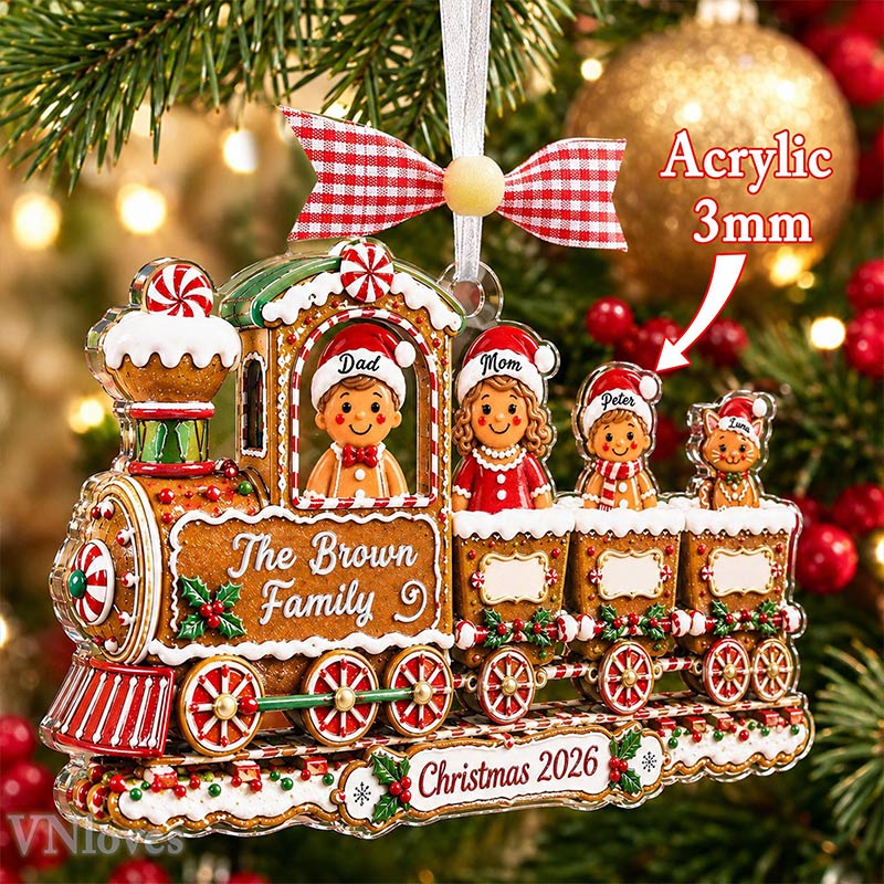 Personalized Gingerbread Family Christmas Ornament Custom Train Cookie Ornament 2026 Family Christmas Gift Holiday Keepsake Christmas Tree Decor