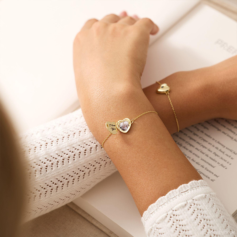Personalized Birthstone Locket Bracelet with Family Photo Heart Locket Bracelet Photo Bracelet Custom Memorial Jewelry Birthday Gift for Mom Grandma