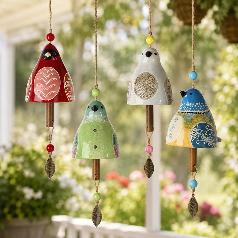 Personalized Unique Bird Lover Gift  Custom Name Bird Chime Garden Porch Wind Ornament Ceramic Bird Hanging Decor Memorial Keepsake