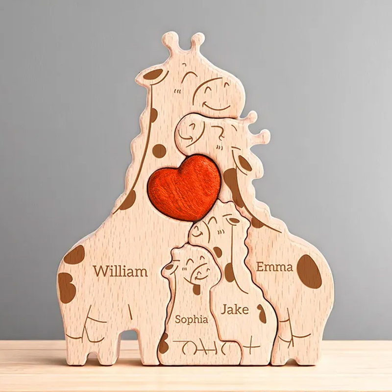 Personalized Wooden Giraffe Family Puzzle for Family Keepsake Gifts Gift for Family Mother's Day
