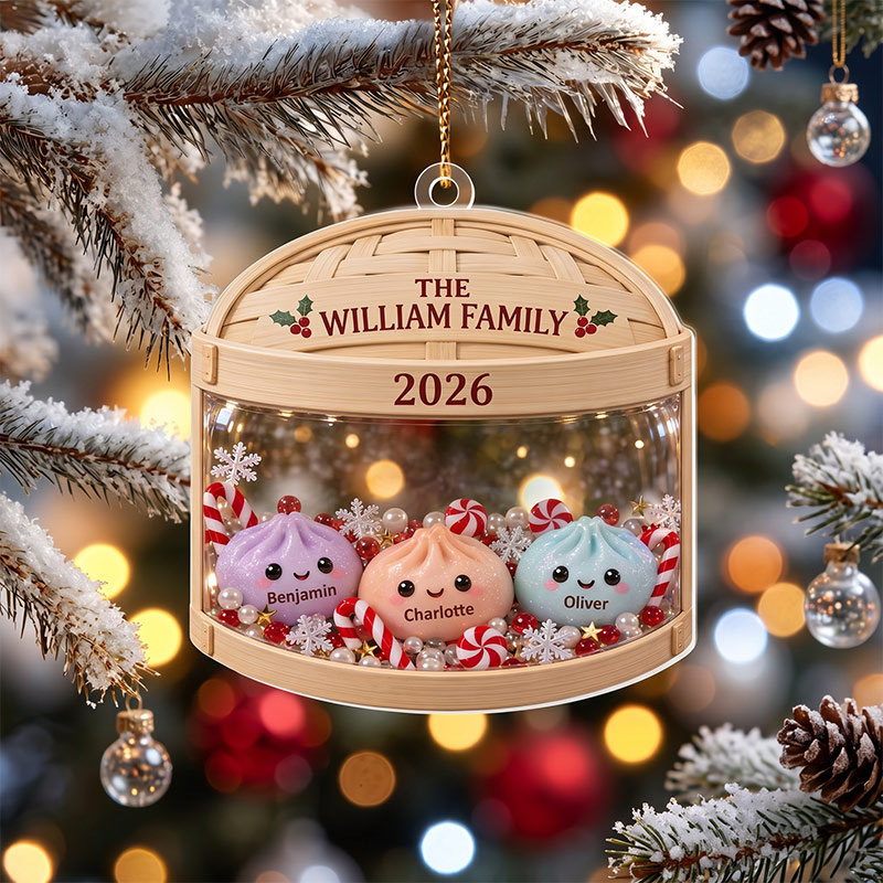 Personalized Glitter Dumpling Ornamentv Family Squishy Style Christmas Ornament Custom Family Ornament with 1-6 Names Kids Christmas Gift