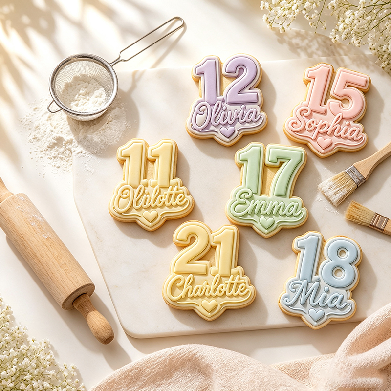 Personalized Name & Age Birthday Cookie Cutter with Stamp, Personalized Number Embosser, Baking Tool
