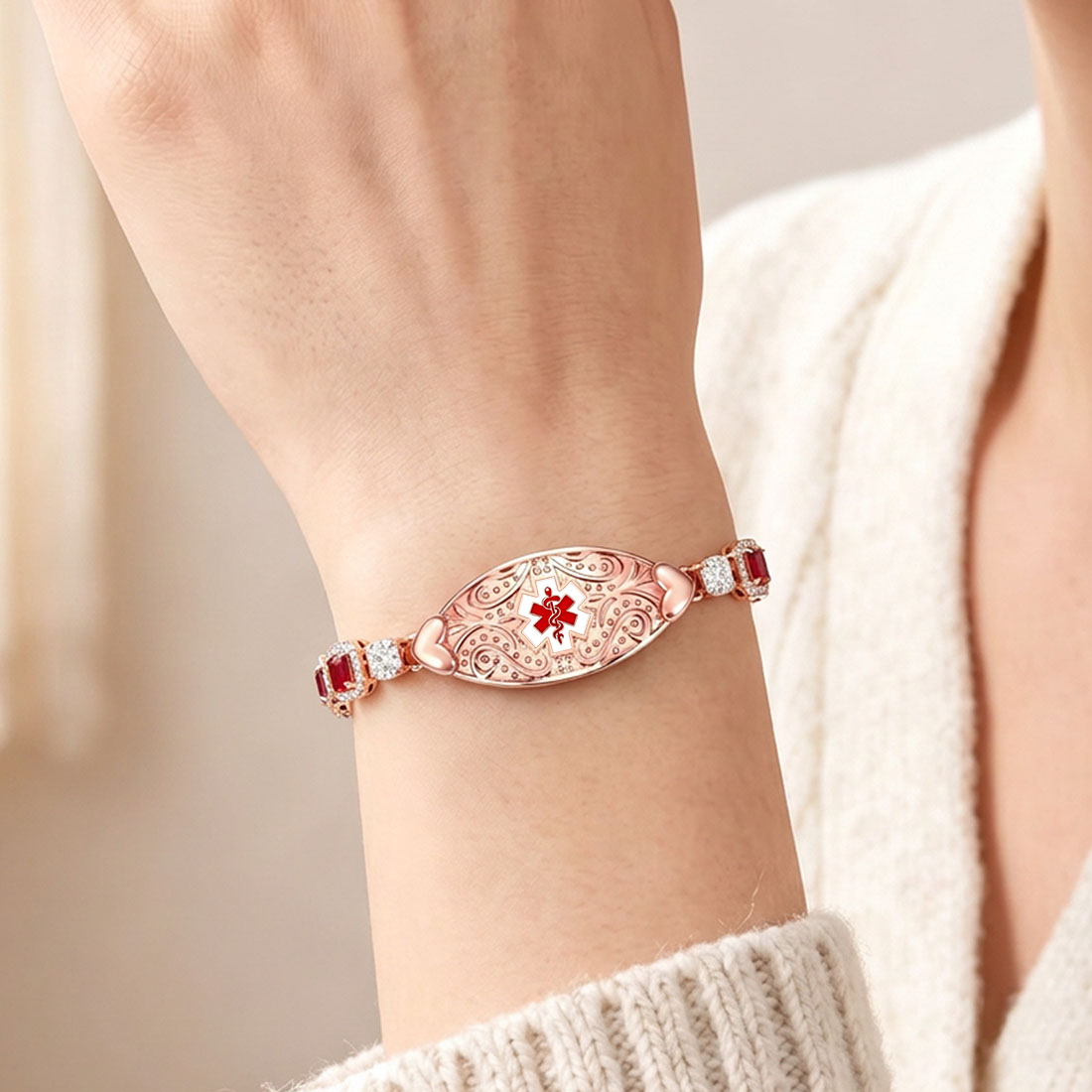 Personalized Colored Chalcedony Medical Emergency Alert ID Beaded Bracelet Emergency Jewelry Care Gift for Breast Cancer Woman