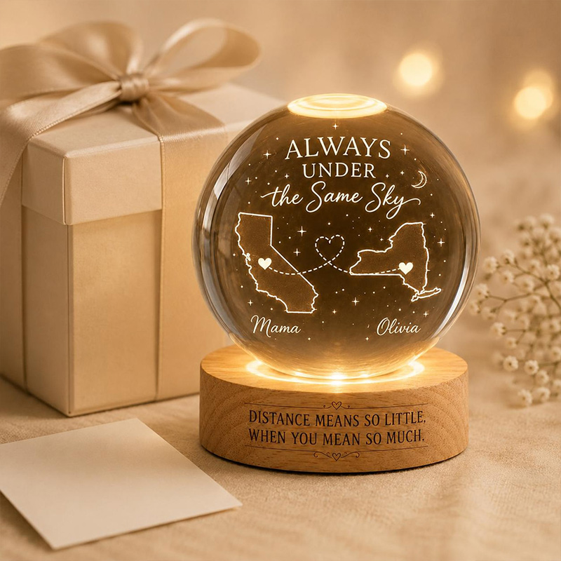Personalized Long Distance Gift Crystal Ball Night Light Custom State to State Keepsake Mother Daughter Gift Family Connection Decor