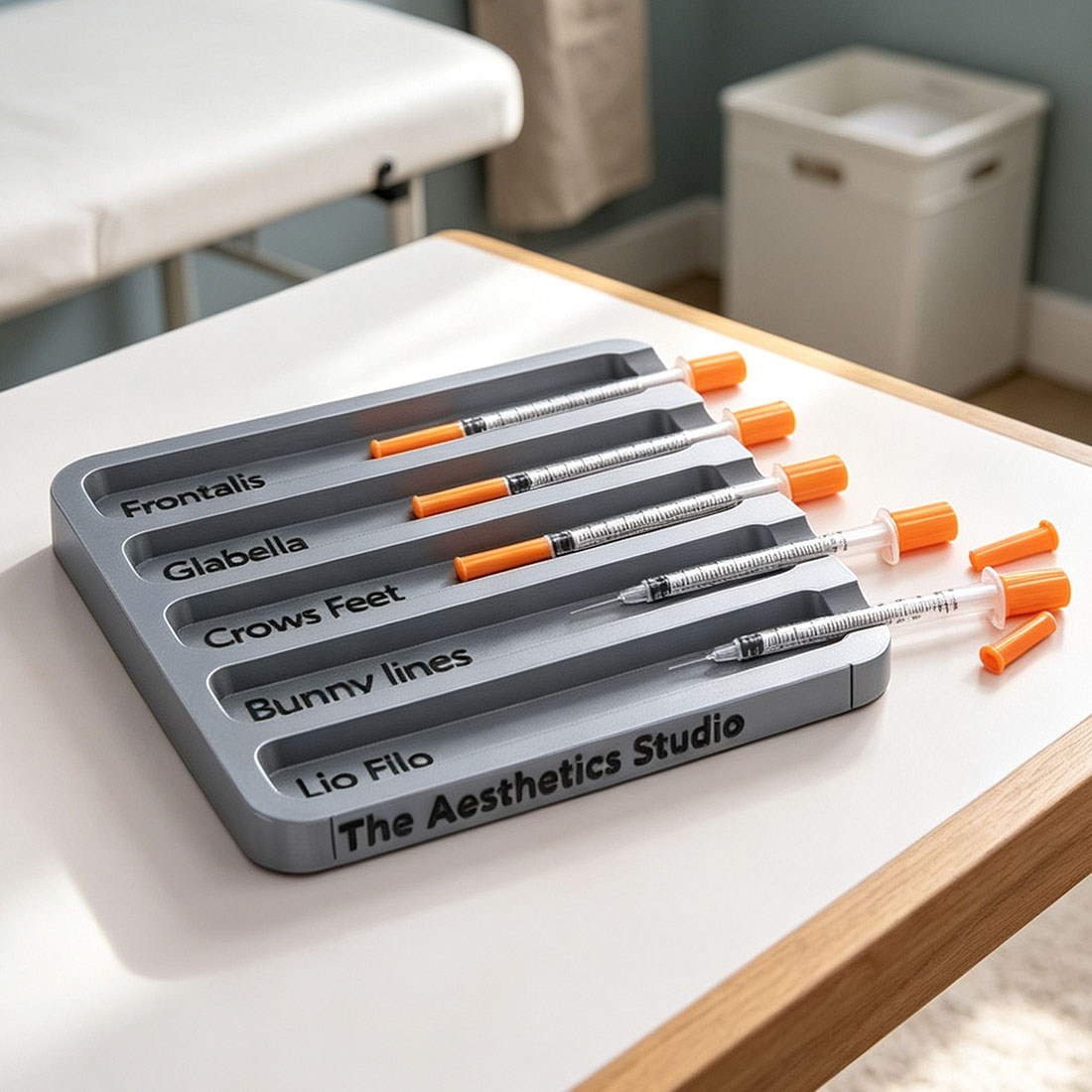 Personalized 3D Printed Injector Neurotoxin Botox Syringe Holder Tray with 5-8 Slots and Text Cosmetic Procedure Tool Gift