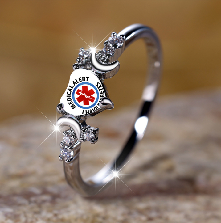 Diabetes Medical Symbol Ring for Woman Medical Alert Ring Emgengercy Info Ring