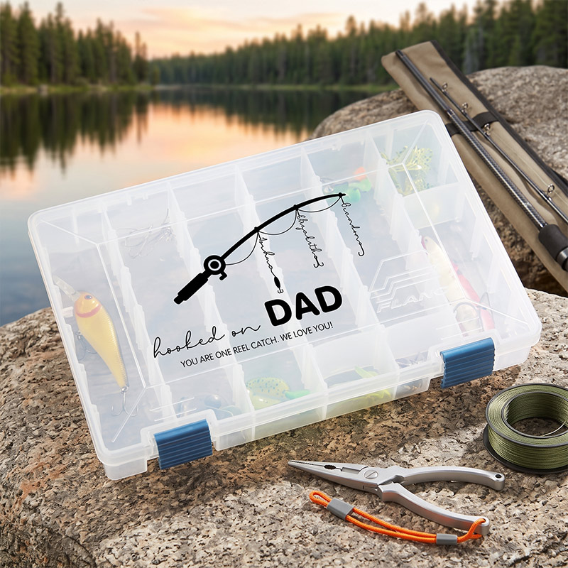 Personalized Hooked On Dad Plano Tackle Fishing Box Storage Box Gifts for Him Father's Day Gifts Fisherman Gifts