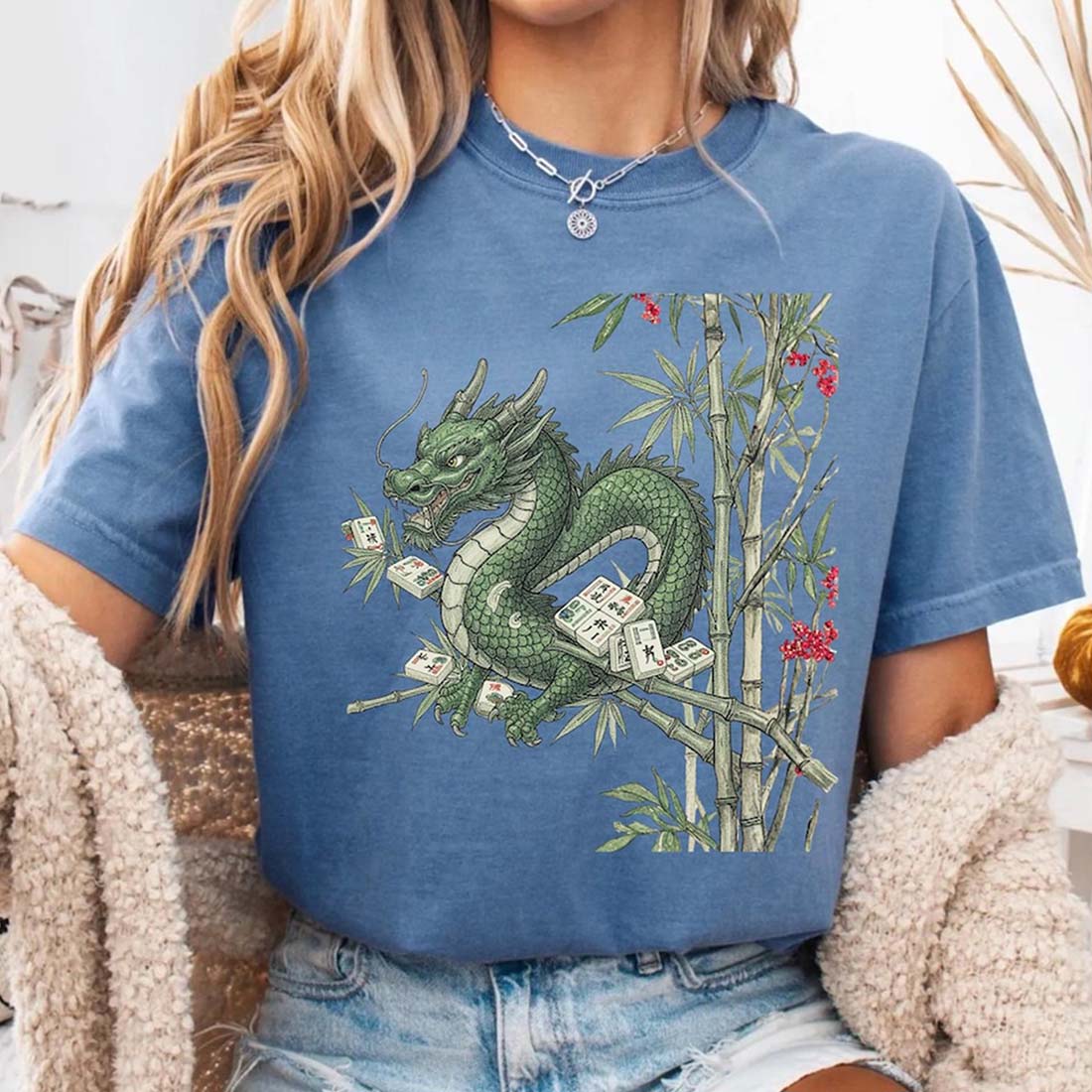 Dragon Mahjong T-Shirt Bamboo Tile Graphic Shirt
