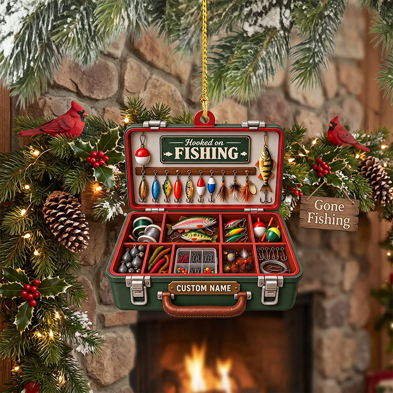 Personalized Fishing Tackle Box 2D Flat Ornament, Custom Name Christmas Ornament for Dad Fisherman Ornament Fishing Dad Ornament Gifts for Him