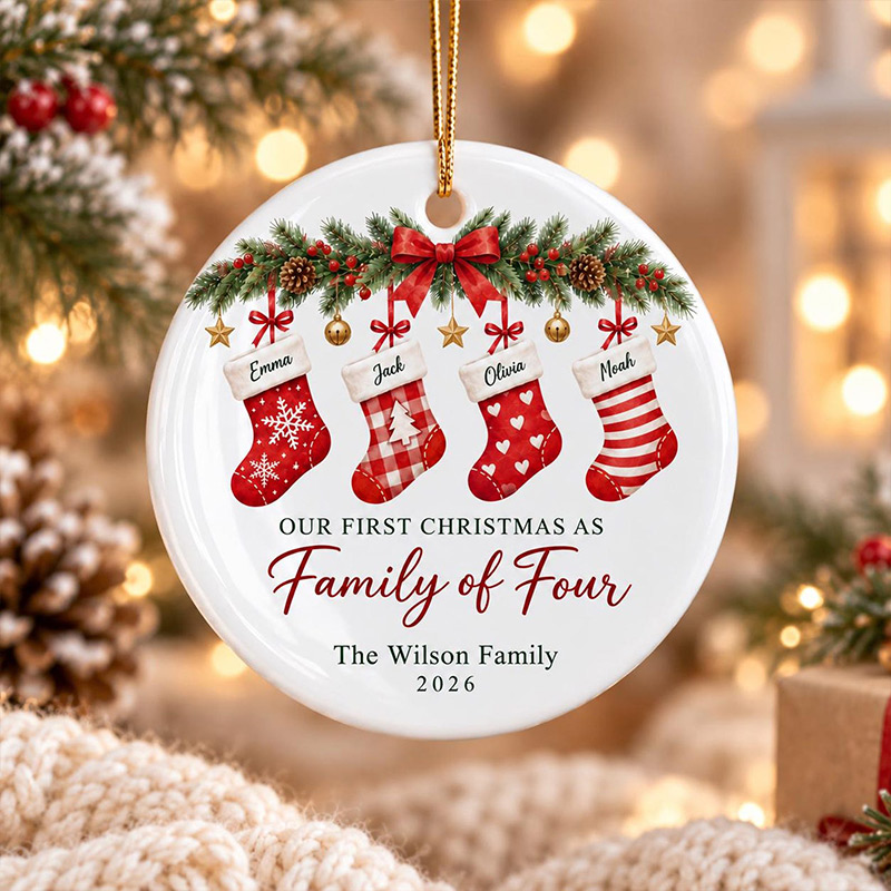 Personalized First Family Christmas Ornament Custom Stocking Keepsake with 1-6 Family Names Christmas Decor Holiday Gift