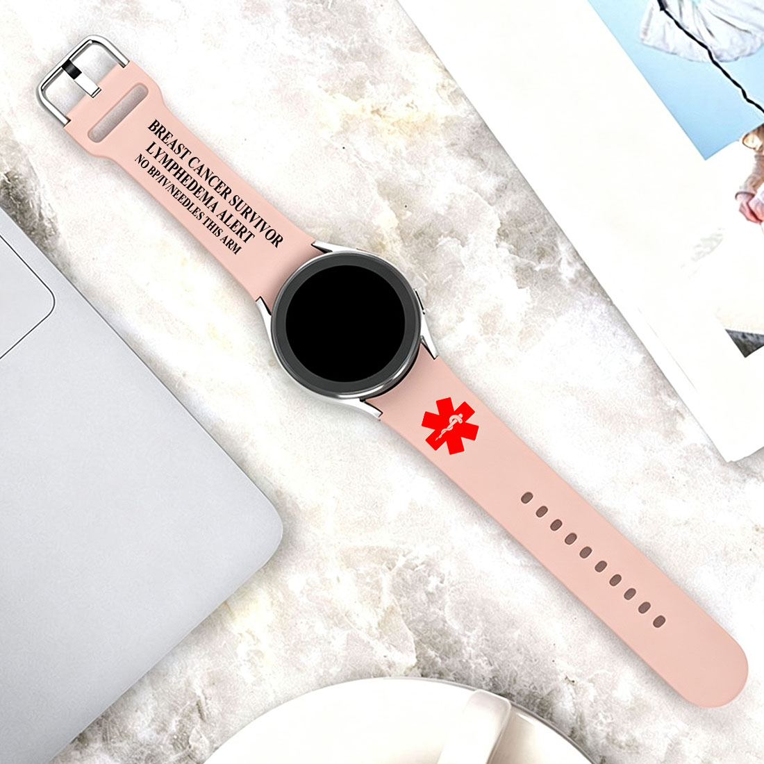 Personalized Emergency Medical Alert Silicone Watch Band for Huawei Samsung Gift for Breast Cancer Diabetes Allergy
