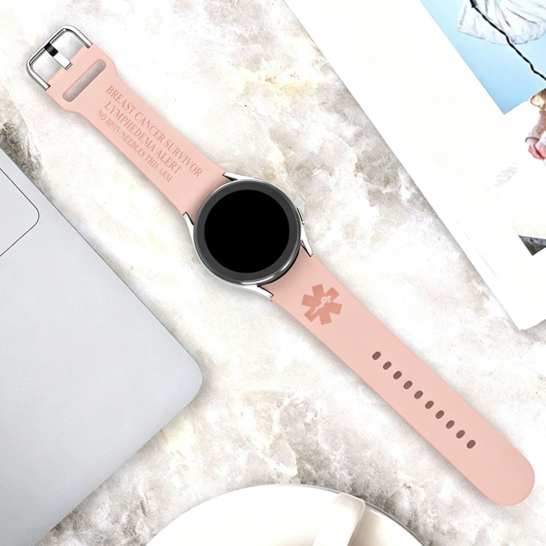 Personalized Emergency Medical Alert Silicone Watch Band for Huawei Samsung Gift for Breast Cancer Diabetes Allergy Autism