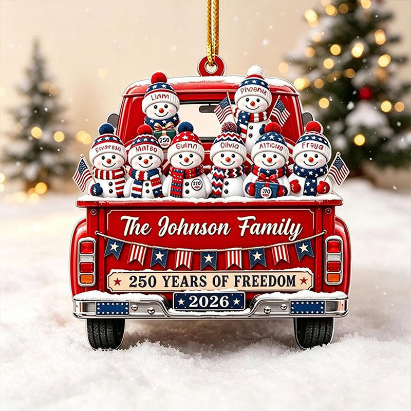 Personalized Family Snowman Christmas Ornament Custom Family Name 250 Years Of Freedom 2026 Christmas Tree Decor Gift For Family
