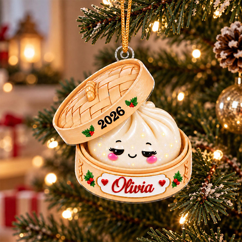 Personalized Squishy Dumpling Acrylic Ornament Custom Name Glitter Dumpling Ornament Custom Family Christmas Keepsake Dumpling Lover Gift