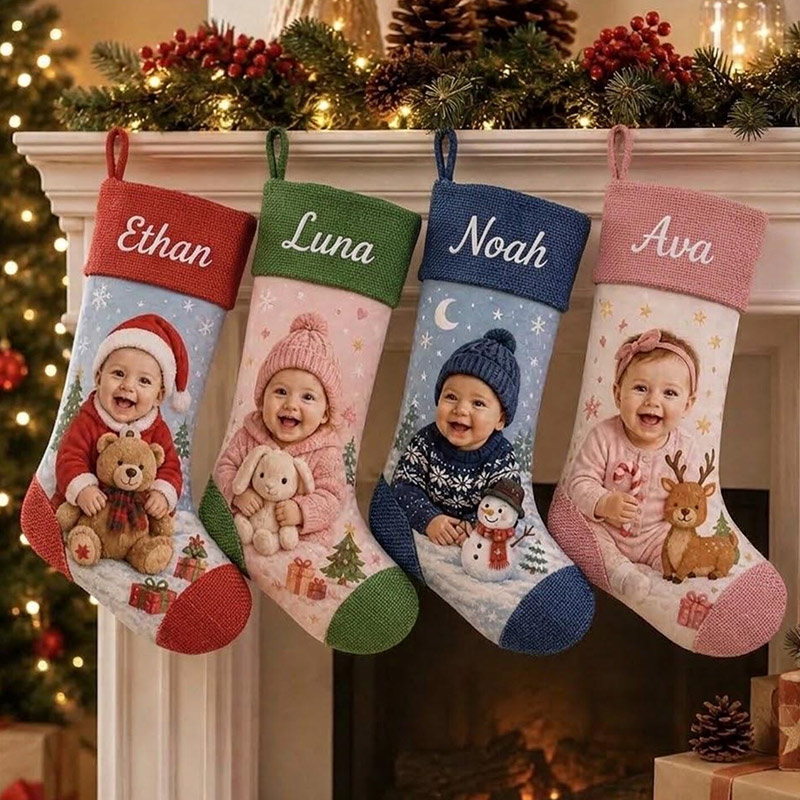Personalized Photo Christmas Stocking Family Holiday Stocking with Name and Photo Custom Monogram Stocking Christmas Gift for Family Holiday Decor