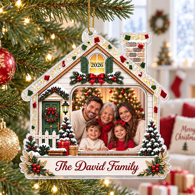 Personalized Family Photo Christmas Ornament 2026 Custom Family Name Acrylic Ornament Grandma Parents Grandkids Keepsake Christmas Gift