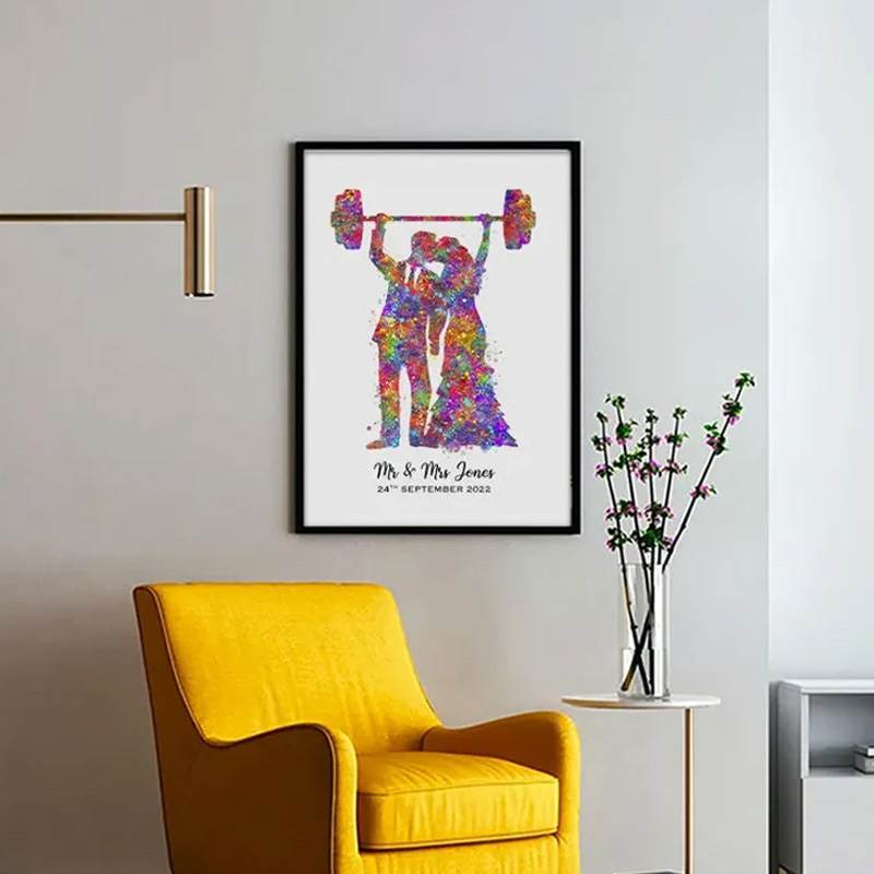 Personalized Gym Protaint Fitness Couple Watercolour Print Gym Art Decor Gift for Gym Lover