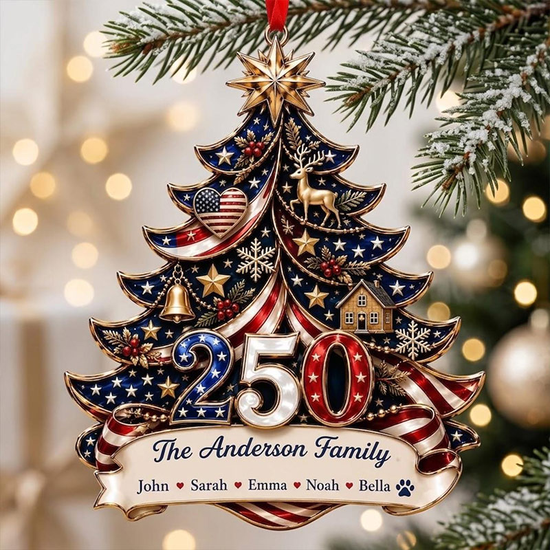 Personalized America Anniversary Ornament 1776-2026 Custom Family Name USA Flag 2D Acrylic Christmas Tree Decor Patriotic Keepsake Gift