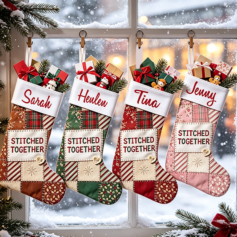 Personalized Sewing Themed Christmas Stocking, Sewn With Love Custom Name Xmas Stocking