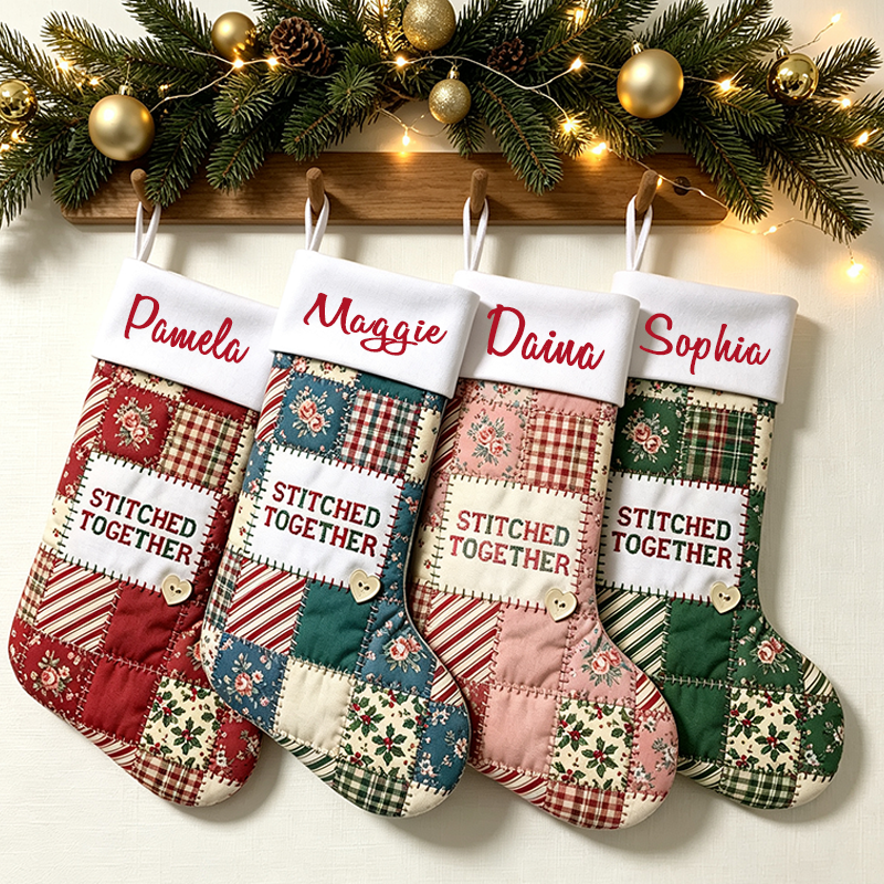 Personalized Sewing Themed Christmas Stocking, Sewn With Love Custom Name Xmas Stocking