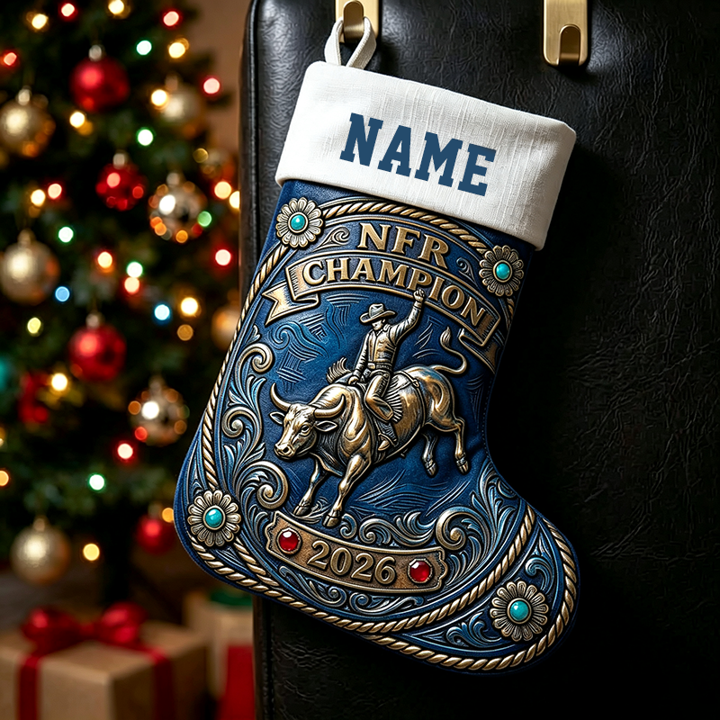 Personalized Name Western Cowboy Boot Christmas Stocking | NFR Rodeo Holiday Decor