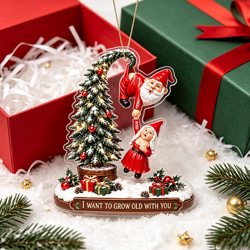 Personalized Funny Old Santa Couple Ornament - Personalized Gifts For Couple Christmas Ornamen