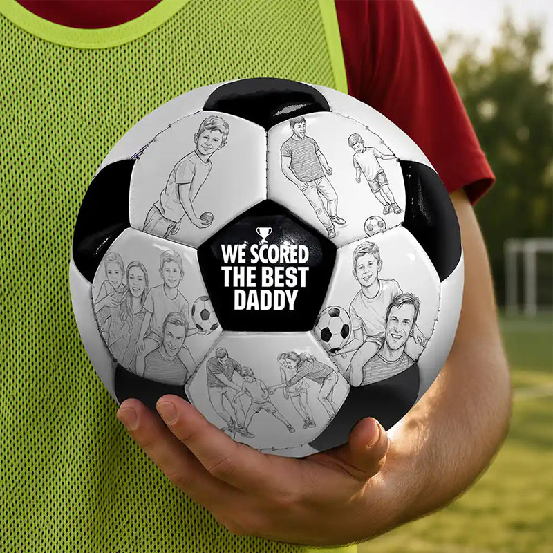 Personalized I Scored The Best Dad Soccer Ball with Photo Pencil Sketch Gift for Dad Soccer Lovers