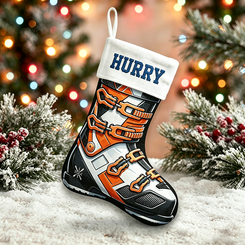 Personalized Ski Boot Christmas Stocking, Custom Name Skiing Christmas Stocking, Gift for Skiers, Winter Sports Family Holiday Mantel Decor